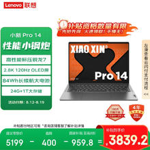 联想 Lenovo 小新Pro14 2024款 八代锐龙版 轻薄本（锐龙R7-8745H、核芯显卡、24GB、1TB SSD）