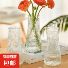 透明玻璃深海花瓶ins风植物干花插花水培大容器台面装饰客厅摆件 透明水波纹20*6*9 1个装