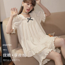 浪莎女士睡衣女夏季荷叶边方领蝴蝶结仙气公主风家居服套装可外穿202534.5元（需领券）