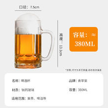 青苹果 玻璃茶加厚耐热防烫把杯家庭客厅办公啤酒杯 单只装
