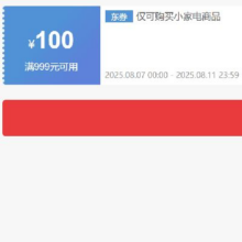 即享好券：京东 自营小家电 999减100元优惠券 可叠加