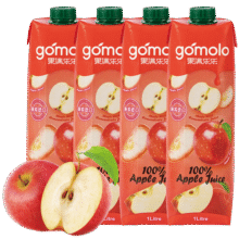 果满乐乐（gomolo）塞浦路斯进口100%苹果汁1升*4瓶纯果汁饮料婚庆宴席聚餐年会49元 (券后省20,月销8000+)