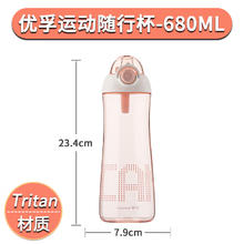 茶花 tritan吸管杯 运动随行杯（淡粉色） 680ml 1个券后10.59元