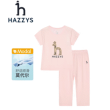 轻薄凉爽！Hazzys 哈吉斯 男女童夏季莫代尔短袖家居服套装（105~160cm） 2色￥89.00 1.8折