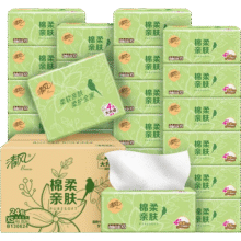 清风纸巾抽纸整箱4层320张餐巾纸棉柔亲肤绿花卫生纸餐巾面巾纸整箱 4层 320张*6包4.9元（需领券）