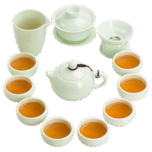 苏氏陶瓷（SUSHI CERAMICS）翡翠玉功夫茶具套装羊脂玉陶瓷三才盖碗青瓷茶壶礼盒装节日礼物