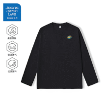 JEANSWEST LIFE真维斯秋季新款长袖t恤打底衫百搭舒适宽松休闲大码衣服 黑色印花 （棉质款式） 4XL买三件，合19.9元每件
