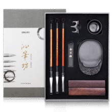 得力(deli)沁笔坊精品礼盒 文房四宝书法套装(毛笔/墨锭/砚/笔搁/水碗/镇尺) 礼物父亲节
