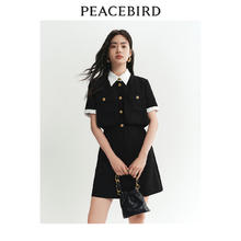 PEACEBIRD 太平鸟 假两件小香风连衣裙2024夏撞色高级感西装裙时尚短裙女 黑色 S358元