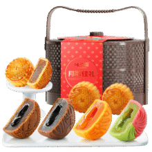 味滋源 月饼礼盒388g8枚广式奶黄流心月饼2层提篮礼盒中秋礼品 团购送礼7.9元（需换购）
