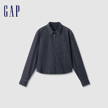 Gap 女装翻领长袖牛仔衬衫宽松复古风百搭上衣646208 黑色159.1元