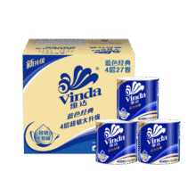 维达（Vinda）有芯卷纸 蓝色经典4层200克*27卷 高克重 卫生纸 卷筒纸纸巾 整箱