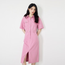 秋水伊人 经典水洗牛仔连衣裙女气质通勤设计感裙子