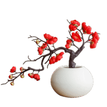 爱已装糖仿真花假花新年摆件陶瓷花瓶年宵花客厅春节装饰塑料花 矮桩红梅