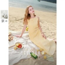 三彩 2025夏季新款 纯棉连衣裙一字领法式吊带裙极简长裙M135元（有首单礼金，超V会员价格更低）