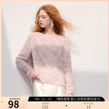 3COLOUR 2025春季重工羽毛小衫剪花流苏一字领衬衣上衣宽松优雅S 浅粉 S 155/80A