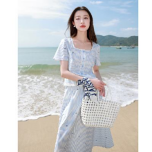 三彩 微胖系列 条纹花边开衫半裙两件套装