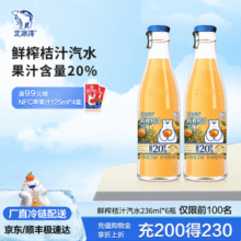 易开盖，北冰洋 20%鲜榨果汁桔汁汽水玻璃瓶装 236ml*6瓶19.9元顺丰包邮（3.31元/瓶）