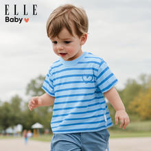 有券的上：ELLE BABY 男女儿童T恤条纹棉透气夏装短袖