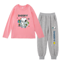史努比（SNOOPY）童装男童纯棉春秋款儿童长袖T恤圆领女童打底上衣中大童运动装 滑行努比灰蓝+炫酷努比灰蓝 110 【适合身高100CM】