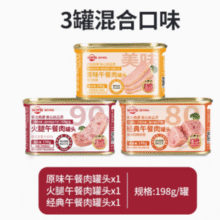 温氏 午餐肉 火腿+原味+经典 198g*3罐