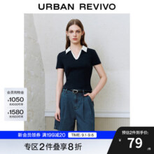 UR2025春季新款女装休闲简约撞色翻领修身短袖T恤UYY450056 藏青 S71.3元 (满2件9折,券后省0.72)