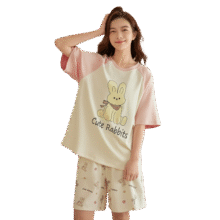 猫人【软兔奶糖】女士睡衣女纯棉夏季可外穿短袖套头家居服少女可爱