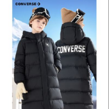 Converse 匡威 儿童羽绒服 男女童冬季长款过膝 中大童装极寒泡芙保暖外套 正黑色329元包邮