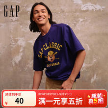 Gap 盖璞 男女装2025夏季新款小熊印花logo短袖T恤宽松休闲上衣727654 海军蓝 M (170/92A) 亚洲尺码40元