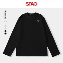 SPAO 圆领纯棉长袖T恤男女同款 黑/SP红帽子熊-贴布绣