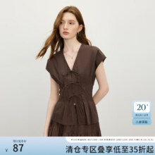 范思蓝恩摩登蝴蝶结系带收腰衬衫女2025夏新款连肩袖v领上衣2737 咖啡色 M125.95元