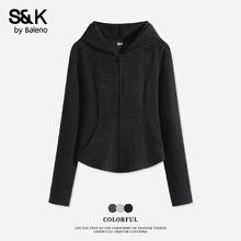 Baleno 班尼路 S&K系列开衫连帽卫衣外套 黑#纯色券后39.9元