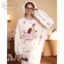 GUKOO 果壳 睡衣女24年秋冬甜美可爱卡通圆领珊瑚绒保暖女士家居服套装D 小狗套装 M73.5元
