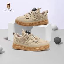 Hush Puppies 暇步士 童鞋男童板鞋旋转扣棕色学生滑板休闲软底防滑跑步儿童鞋子78元