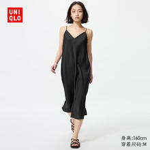UNIQLO 优衣库 女装 缎纹吊带连衣裙 480631 09 黑色 S /155/80A54元