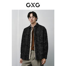 GXG 男装 黑格水洗暗纹舒适经典时尚翻领长袖衬衫 2024春季 黑格 165/S58.2元