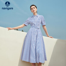 Navigare意大利小帆船女X版短袖连衣裙通勤条纹衬衫裙2322875515 蓝 XL411.5元（需领券）