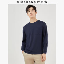 GIORDANO 佐丹奴 长袖T恤男纯棉休闲风单口袋宽松圆领套头衫男01024852 M 46夜晚蓝35.15元