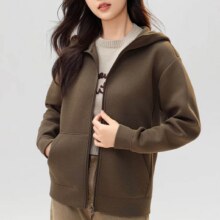 雪中飞外套女连帽新款五明治空气棉秋冬季拉链开衫卫衣 军绿69元（需领券）