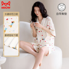 猫人（MiiOW）纯棉睡衣女款夏季带胸垫短袖可外穿可爱家居服套装夏*3264元（需领券，合88元/件）
