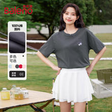 Baleno 班尼路 短袖t恤女装夏季纯棉小个子半袖宽松2025潮流女半袖上衣服9.3 深灰#紫色猫咪K 100%棉 纯棉亲肤24.9元