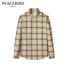 PEACEBIRD 太平鸟 男格子长袖衬衫B1CAC4241 卡其45元