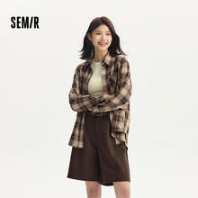 Semir 森马 中长款慵懒chic复古格纹衬衣10152410500439.5元