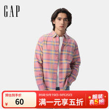 Gap 盖璞 男装2025春季基础款纯棉翻领长袖衬衫常规上衣美版488512 粉色格纹60元