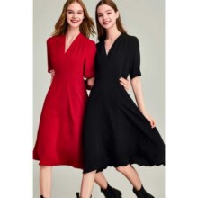 Havva 法式v领a字连衣裙女收腰显瘦通勤垂顺设计感裙子2025夏季100元(0.6折，原价1799元)