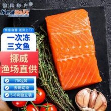 禧美海产 挪威一次冻大西洋三文鱼净重750g 去刺5-6块独立装新低99.5元包邮（66.7元/斤）