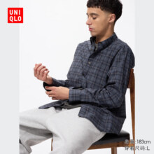 优衣库男装 男女同款优质长绒棉格子衬衫/长袖衬衣休闲纯棉 深灰色99.5元（需领券）