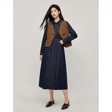 京东PLUS：INMAN 茵曼 复古纯棉牛仔连衣裙2024秋季女装长袖裙子 牛仔蓝139.75元