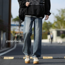 顶峰保罗（Dingfengbaoluo）直筒牛仔裤男春秋宽松美式休闲阔腿裤子WH75复古蓝XL44元
