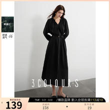 3COLOUR 三彩 2025秋款莱赛尔连衣裙宽松长款大摆插肩袖松弛裙子S 经典黑 M 160/84A139元